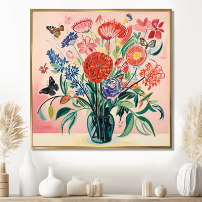 Fleurs sauvages dans un vase Illustration rétro - Bouquets assortis, art mural, salon