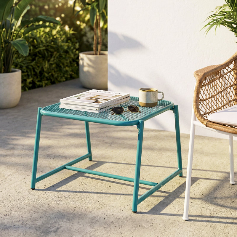 Table d'appoint d'extérieur Abram, Bleu sarcelle mat, H 13,25 po x l 19,5 po x P 18 po