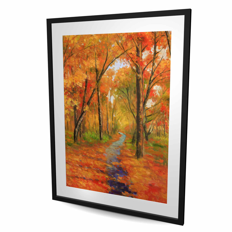 «Autumn Trail in the Forest - Seasons», reproduction encadrée orange