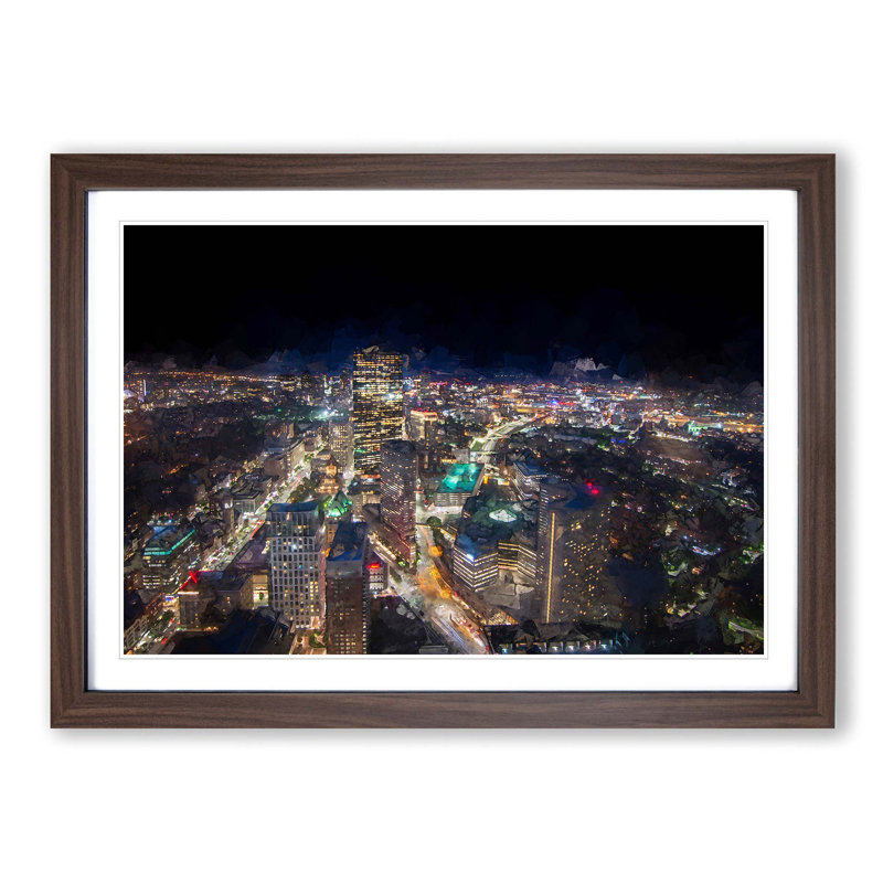 Night in Boston Massachusetts in Abstract - Picture Frame Graphic Art Print, 36cm H x 48cm W x 2cm D, Walnut Framed