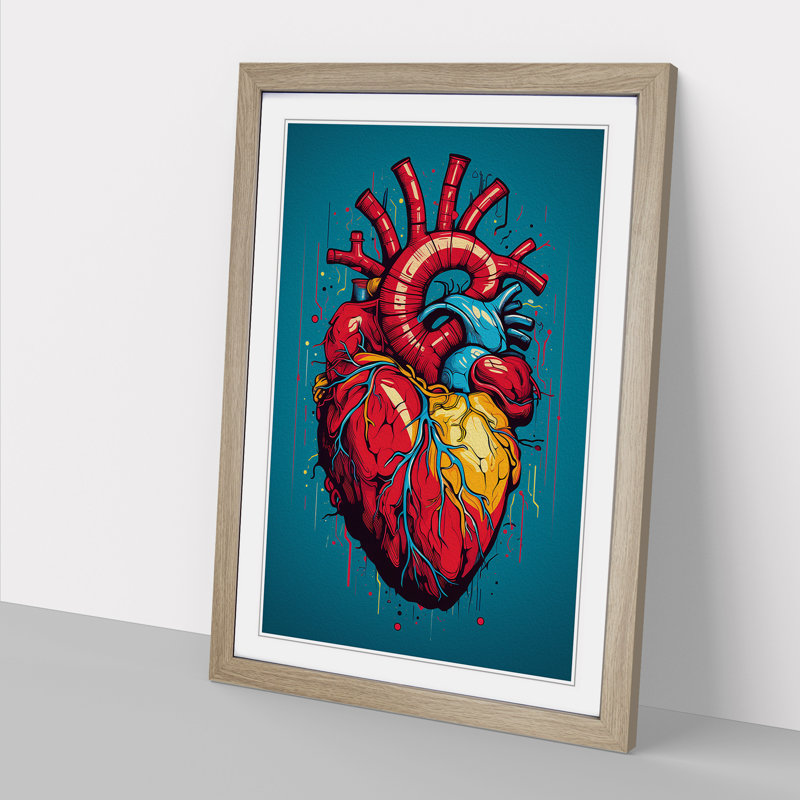 Anatomical Heart Pop Art - Framed Print, 34cm H x 25cm W, Oak Framed