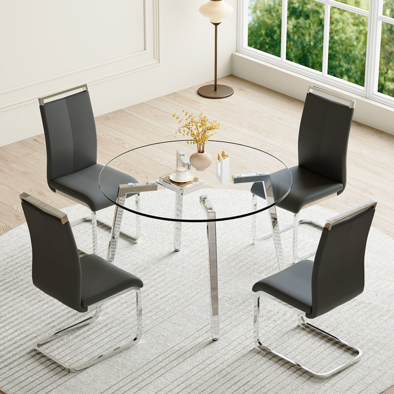 Ensemble de salle à manger circulaire L 42 po x l 42 po Dumercie, 5, Noir / argent, Argent