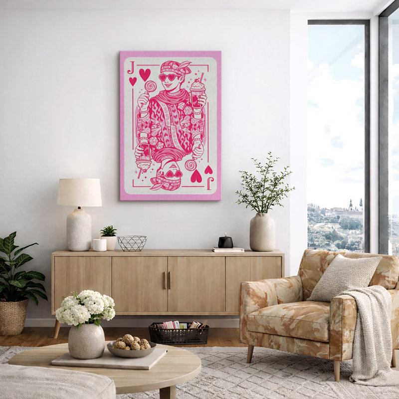 Rose, carte à jouer, art Pop Art figure, chambre d'enfant, impression sur toile encadrée, H 24 po x l 16 po x P 1,5 po