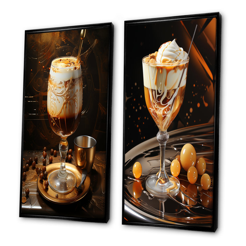 Brandy Alexander Creamy Caramel Cocktail I - ensemble de 2 impressions sur cocktail, H 28 po x l 25 po, Cadre noir