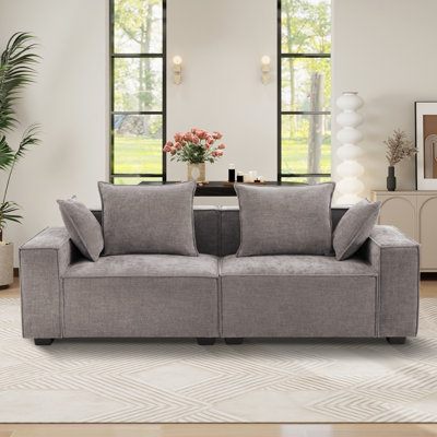 Modern Upholstered Sofa Square Armrest Couch Chenille Loveseat