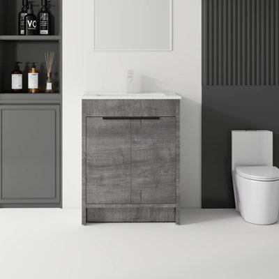 Meuble-lavabo flottant avec lavabo, porte à fermeture en douceur, lavabo en céramique, contreplaqué