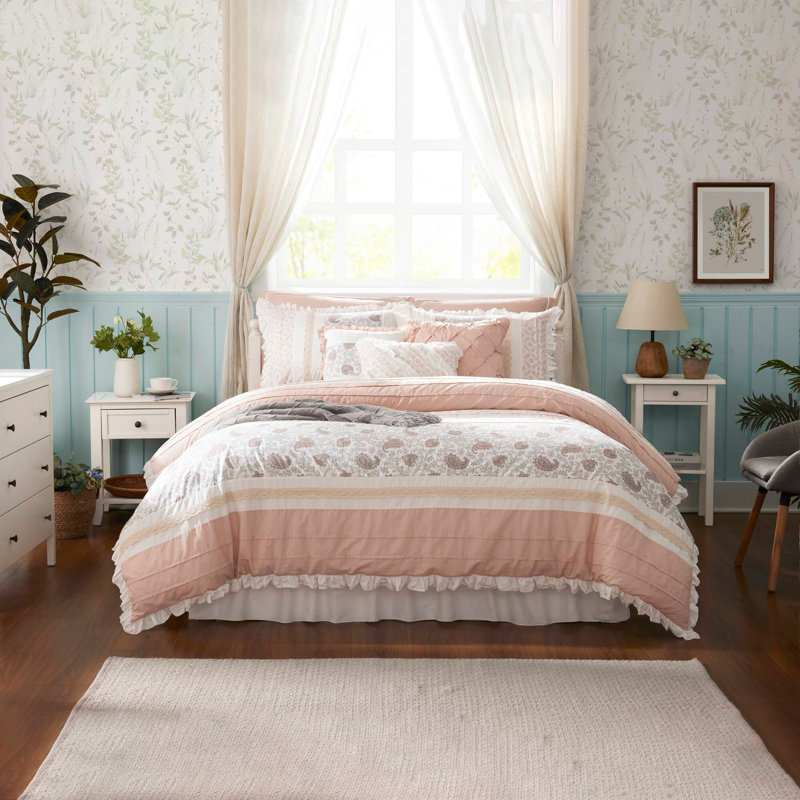 9 Piece Cotton Percale Comforter Set Blush Queen, Queen Comforter + 8 Additional Pieces