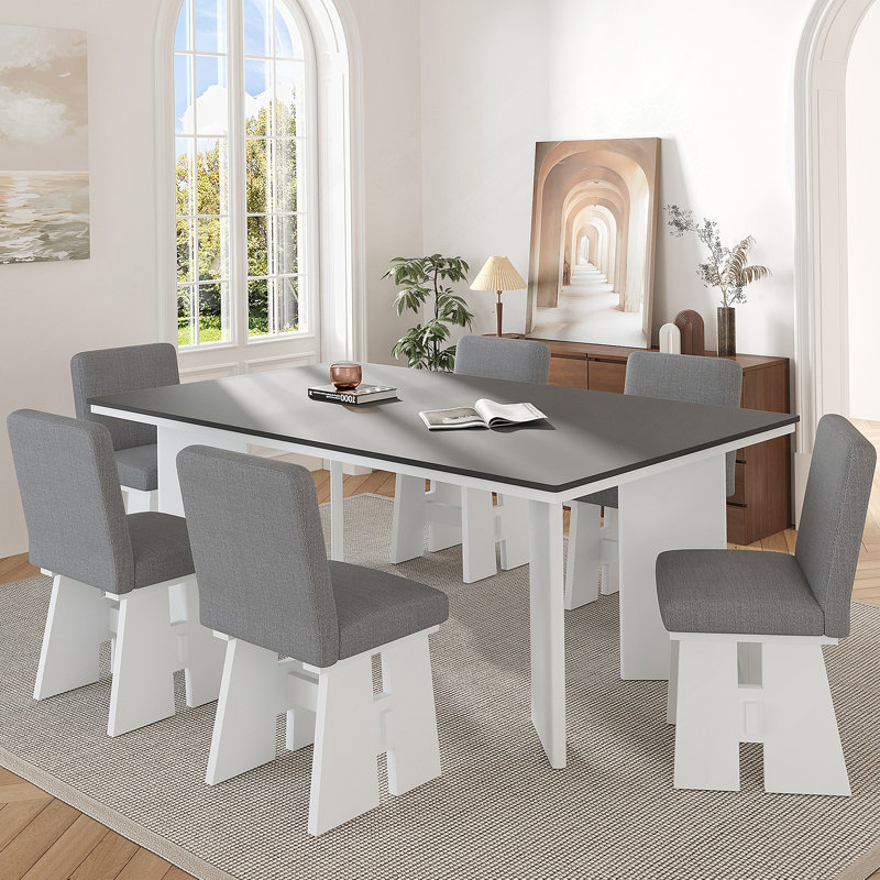 Ensemble de table de salle à manger élégant 7 pièces avec chaises rembourrées confortables, parfait pour les dîners de famille et les rassemblements sociaux