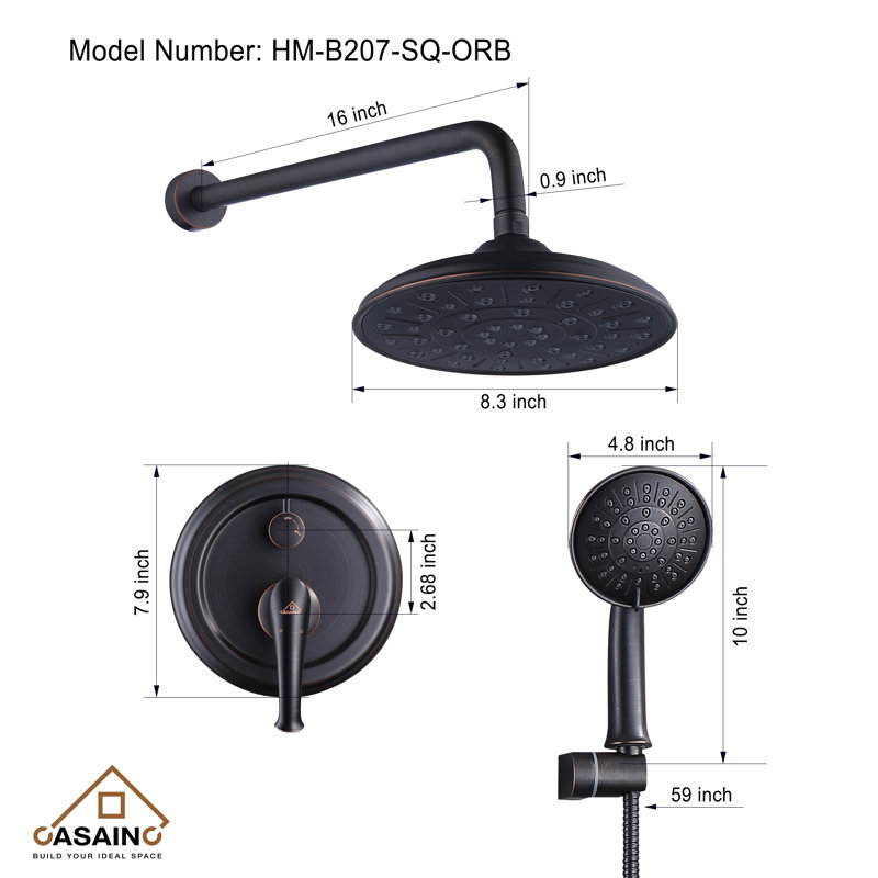 Retro Wall Mount 2 Function Rainfall Shower System with 3 Setting Handheld, Rough-In Valve and Diverter, Oil Rubbed Bronze