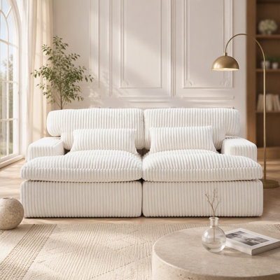 Double méridienne intérieure, canapé-lit rembourré surdimensionné pour l'intérieur, canapé-lit de luxe à assise profonde, causeuse modulaire, causeuse en velours côtelé pour le salon, sans assemblage requis, blanc