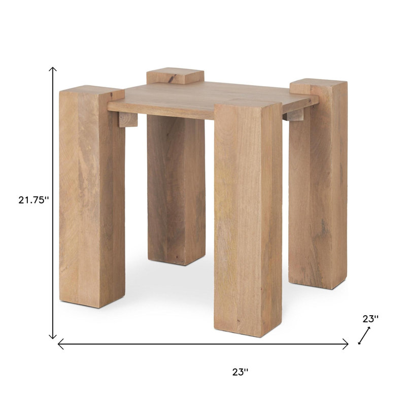Table de bout carrée en bois massif naturel vieilli 22 po