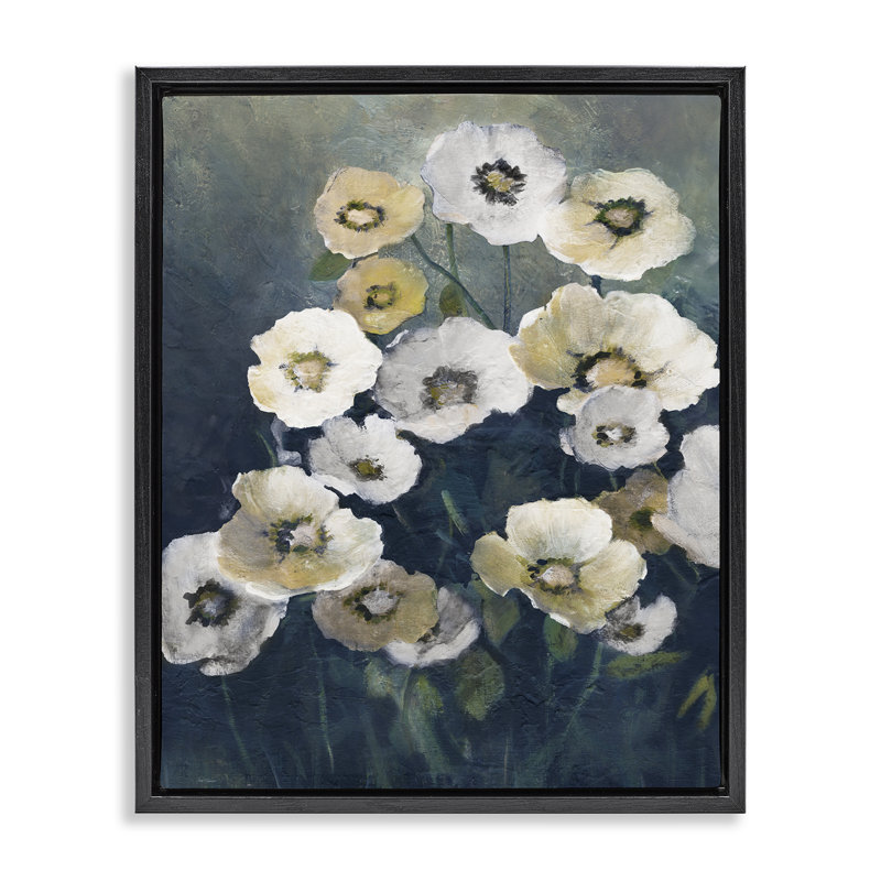 Fleurs de pavot en fleurs, Cadre flottant noir de jais, H 21 po x l 17 po