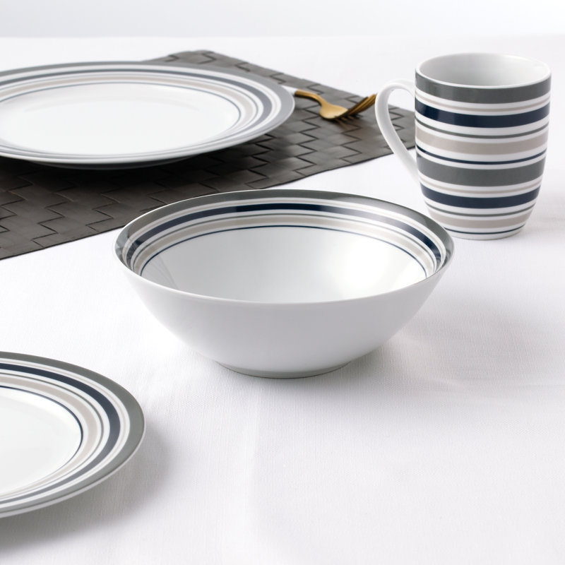 Waterside 24pc Brompton Grey Striped Porcelain Dinner Set