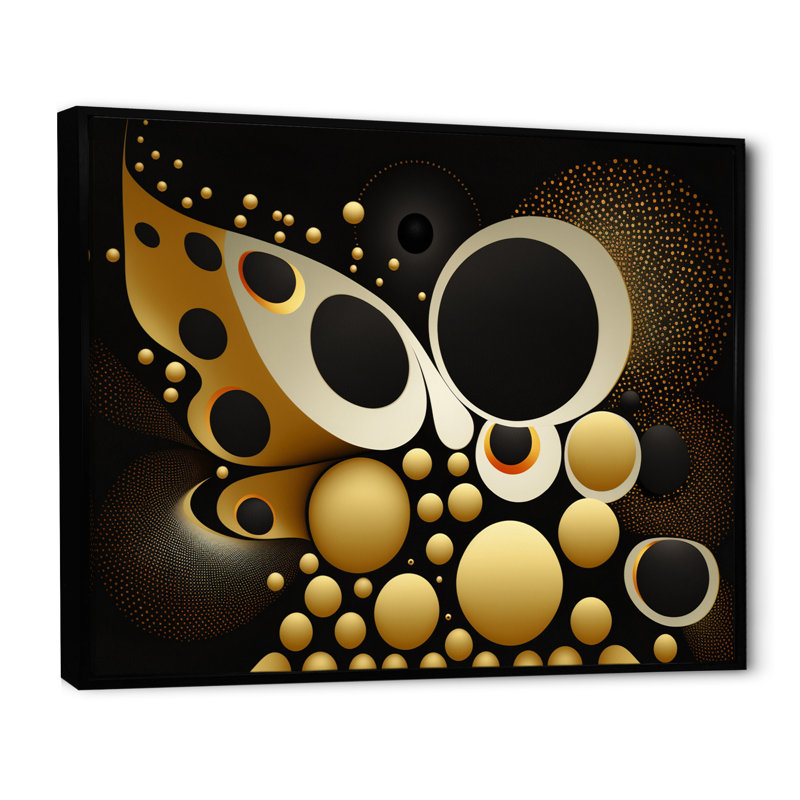 Golden Circular Universe II - reproduction sur toile, Cadre flottant noir, H 12 po x l 20 po x P 1 po