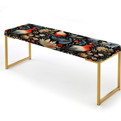Country Charm Red Rooster Pattern - Marble Upholstered Gold Bench