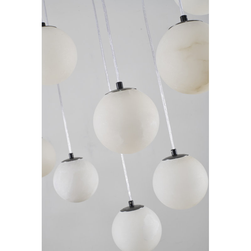 Lustre 14 lumières multi-globe transitionnel , Noir mat