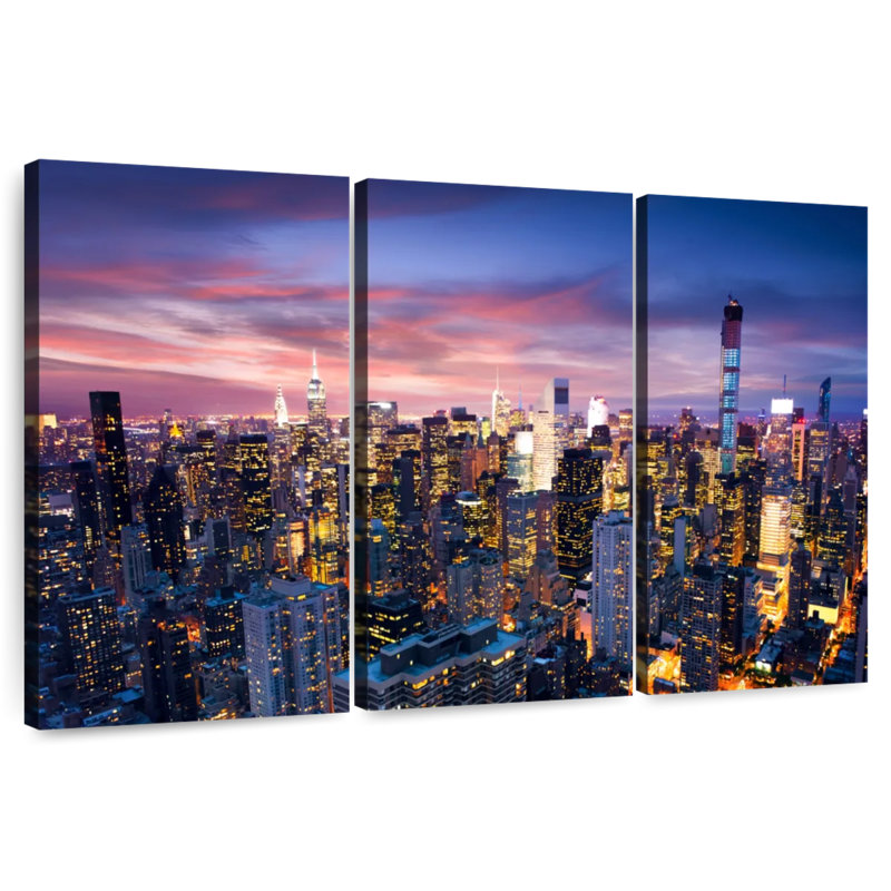 Paysage urbain de Sirci, New York, la nuit, H 48 po x l 74 po