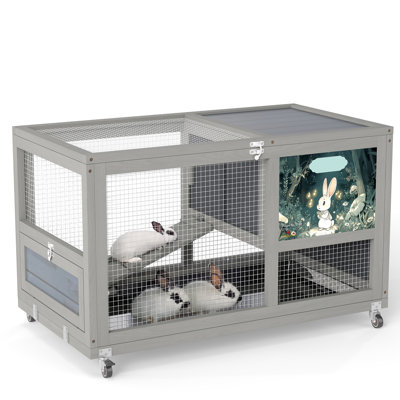 Cage à lapin en bois pour l'intérieur avec roulettes