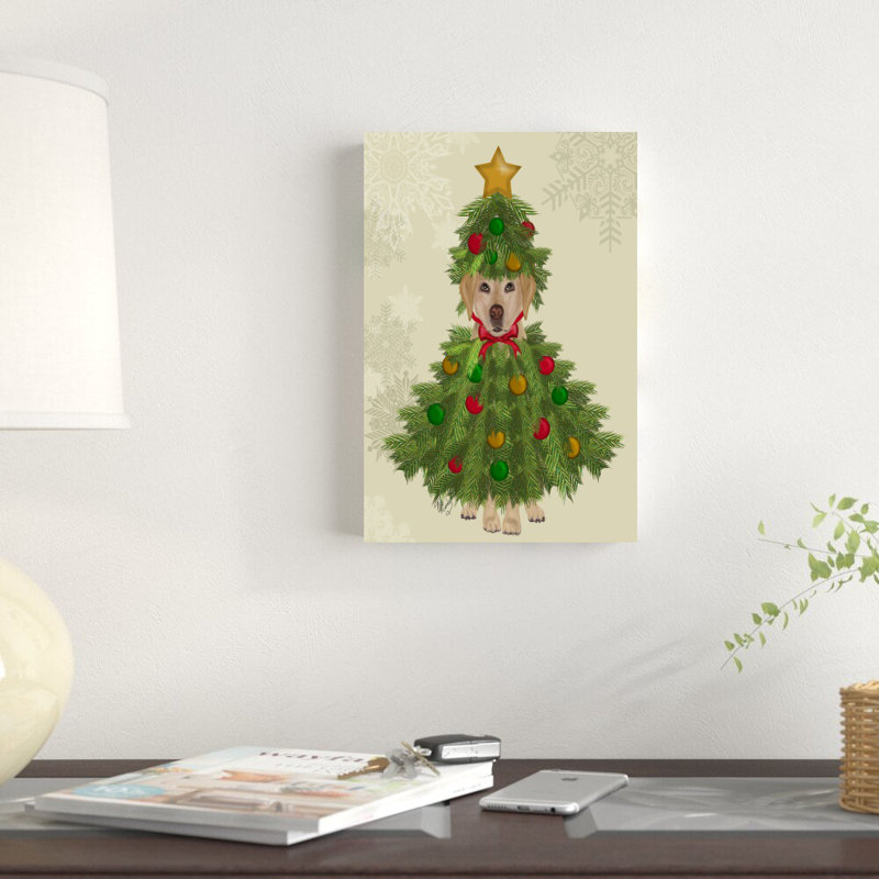 Labrador jaune, arbre de Noël par Fab Funky, reproduction sur toile tendue, H 12 po x l 8 po