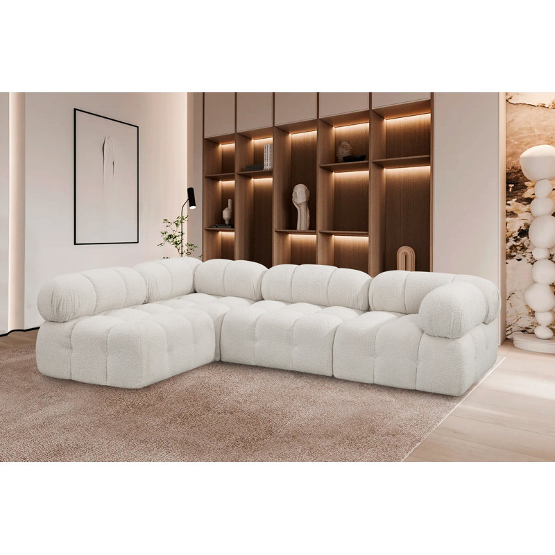 Ames Upholstered Sofa, Cream Boucle Fabric, 2 Armless, 2 Corner
