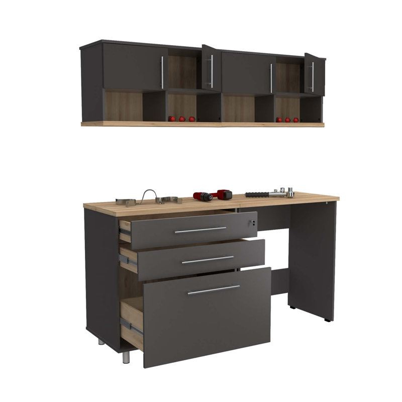 Inval Kratos 4-Pc Garage Storage System with Open Storage and Workbench
