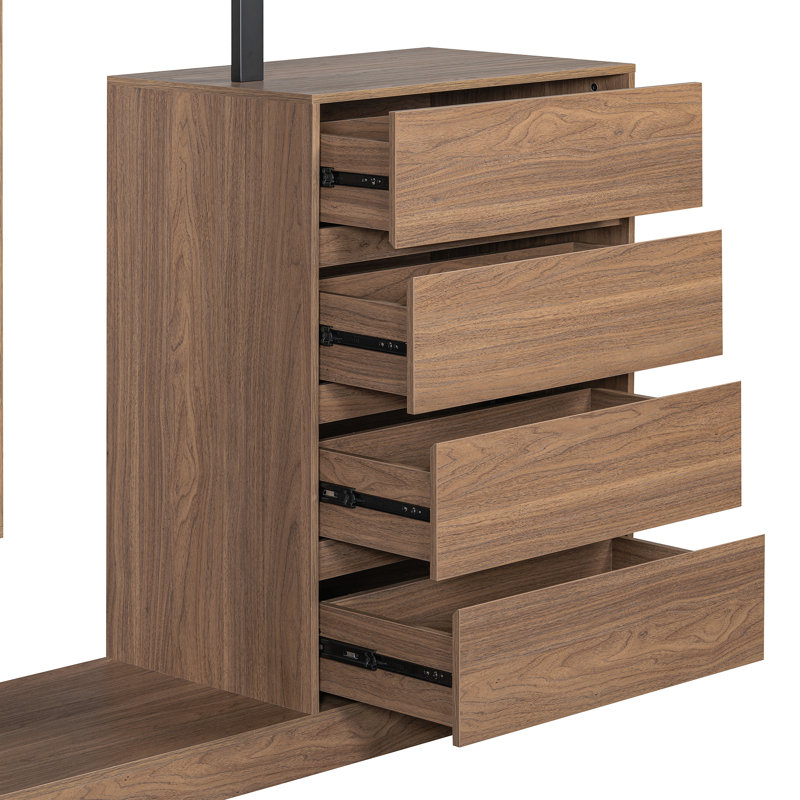 Armoire avec 4 tiroirs et 3 tablettes, Noyer