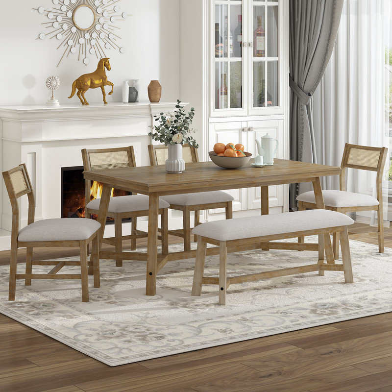 Neculina 6 - Person Trestle Dining Set,  Natural Wood Wash/Beige,  Natural Wood Wash,  Natural Wood Wash