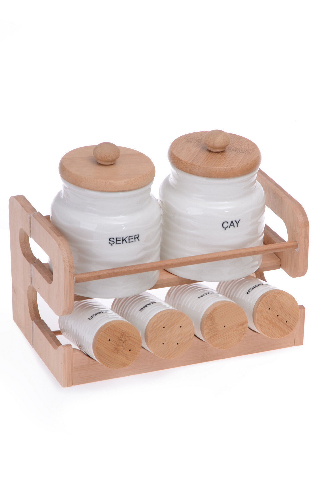 Free-standing Bamboo Spice Jar & Rack Set