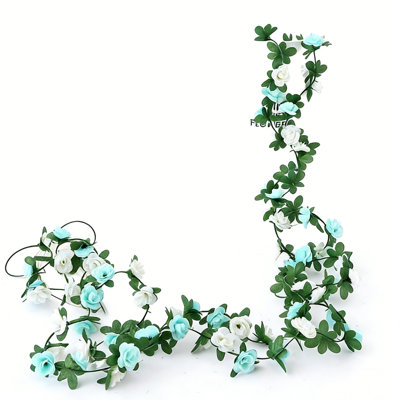 2 Pack 45Heads Artificial Flowers String Vine Rose Diy Wedding Decoration Fake Flower Home Room Decor Party Wall Hanging Garland Plants 250Cm/98.42Inch, Blue