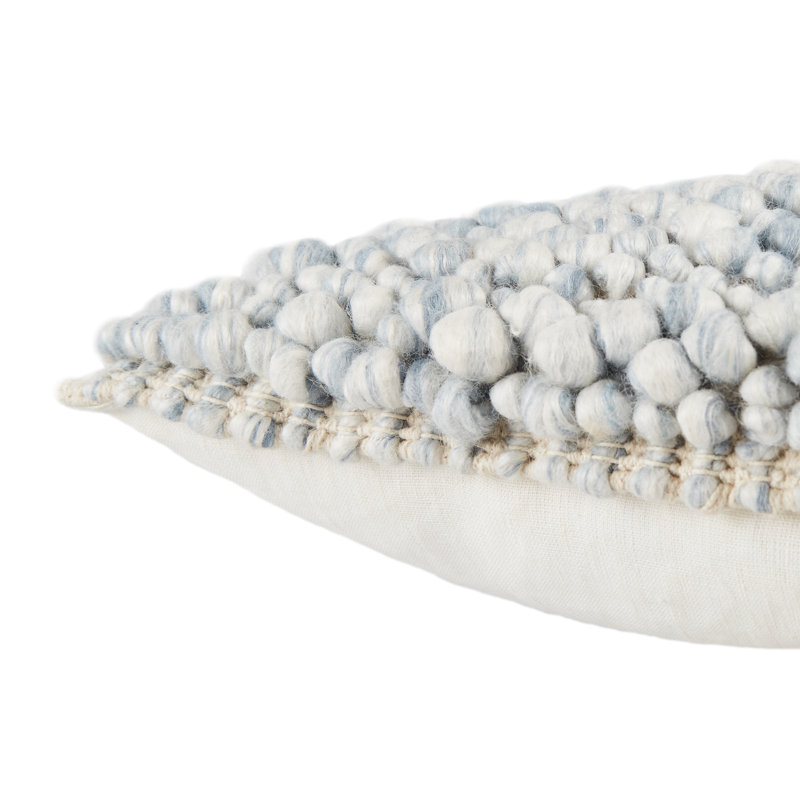 Turtledove and Stone Blue Embroidered Wool Blend Throw Pillow