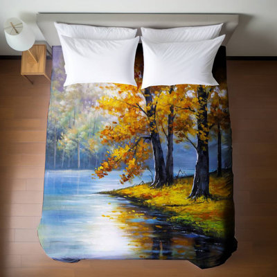 Housse de couette pour chambre à coucher paysages - décor deux arbres au bord du lac