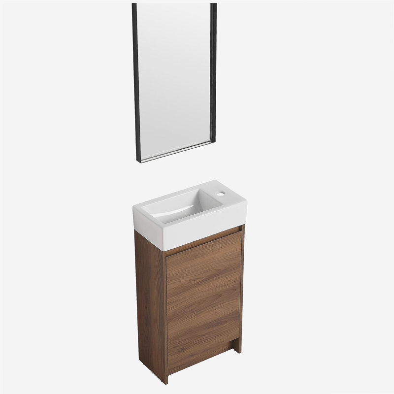Armoire de meuble-lavabo autoportante de 18 pouces avec bol simple, porte à fermeture douce, convenant aux petites salles de bain