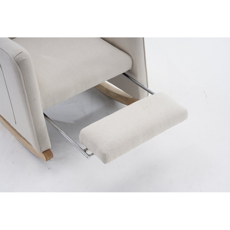 Chaise berçante en coton et lin avec repose-pieds réglable, Beige