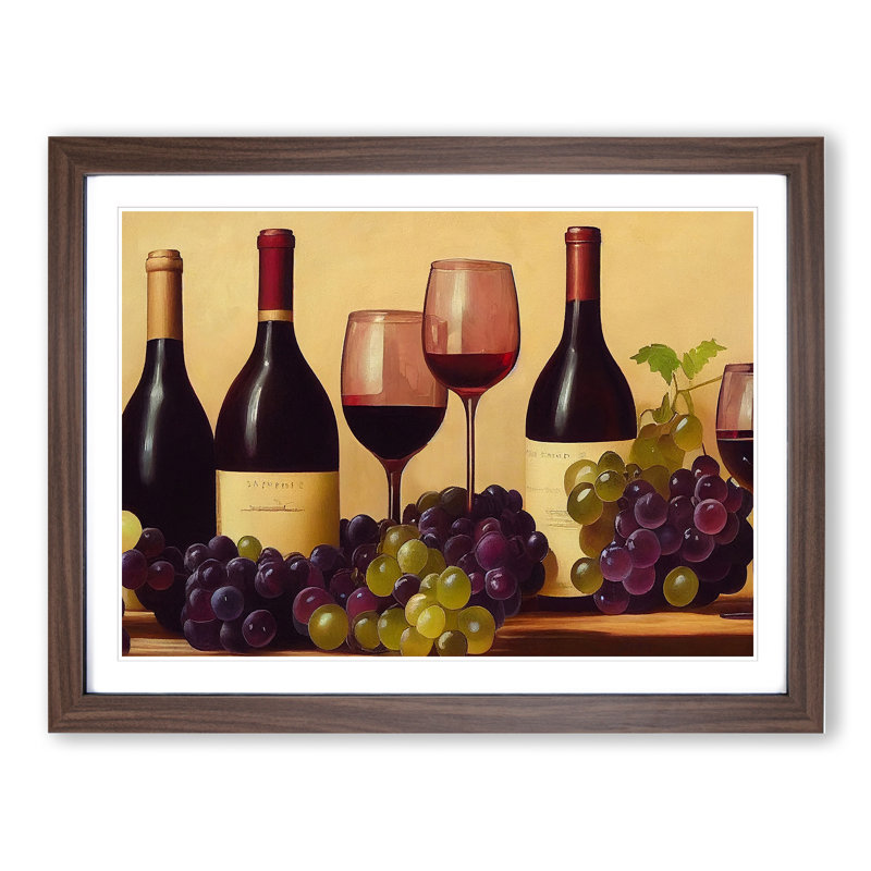 Wine Bottle Framed Print, 46cm H x 64cm W x 2cm D, Walnut