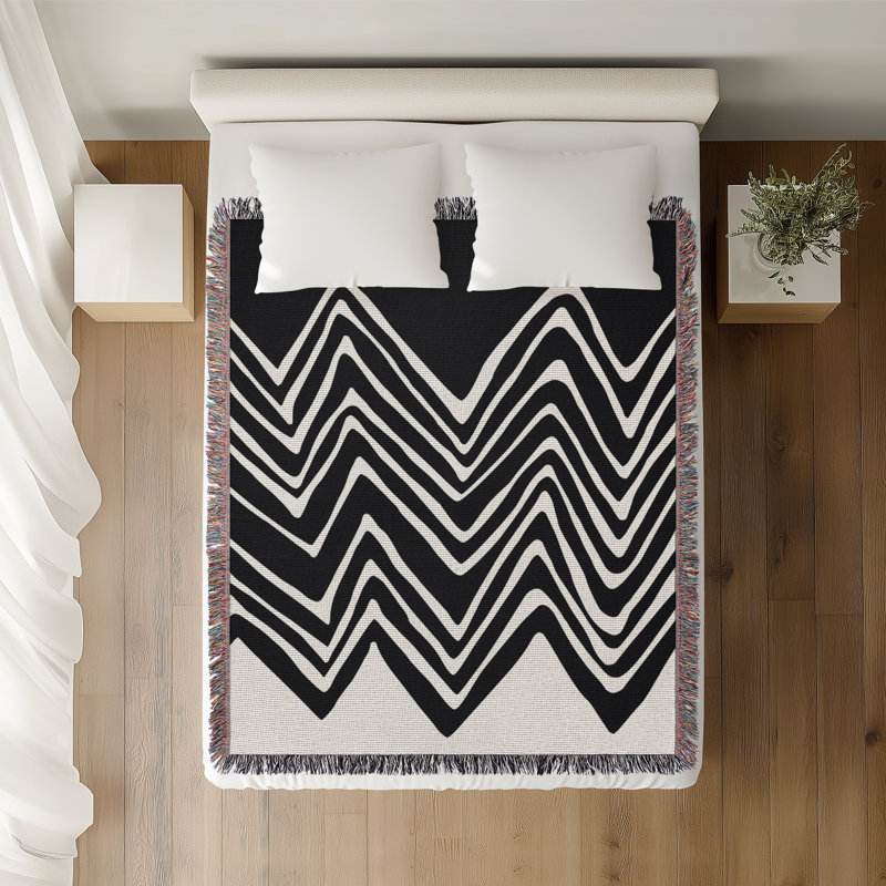 Addai Abstract Triangle Pattern Blanket Throw, 60" H x 80" W (Queen), Black