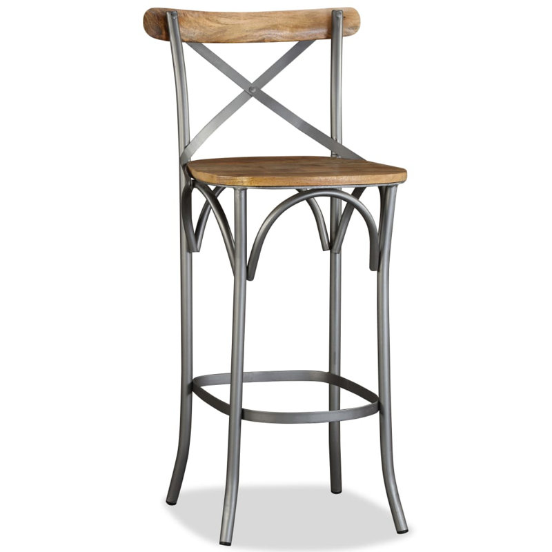 Rustic Industrial Mango Wood and Steel Bar Stool with Cross Back