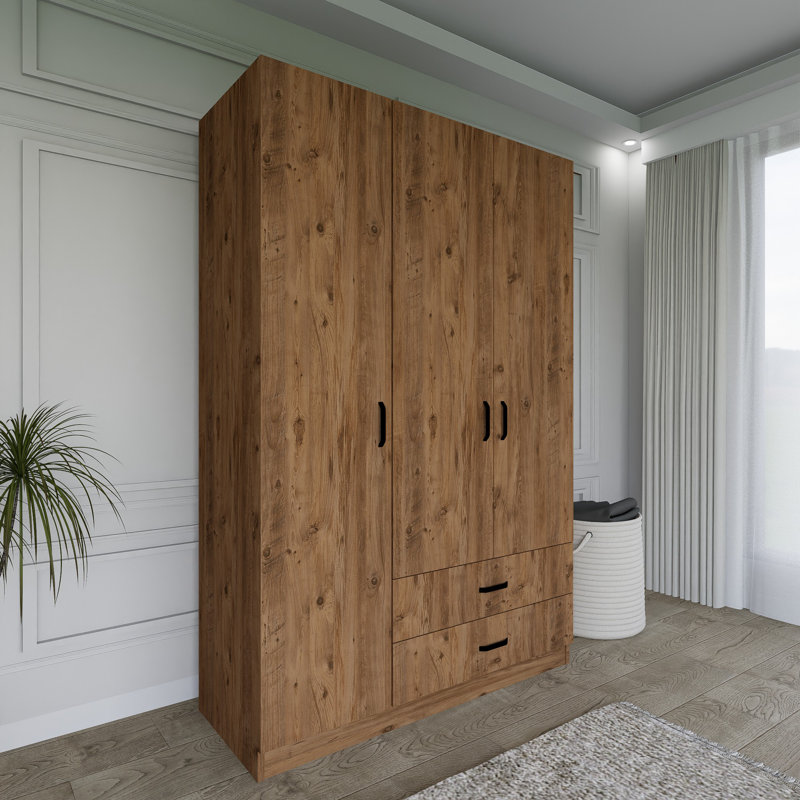 Berend 3 Door Manufactured Wood Wardrobe, Walnut