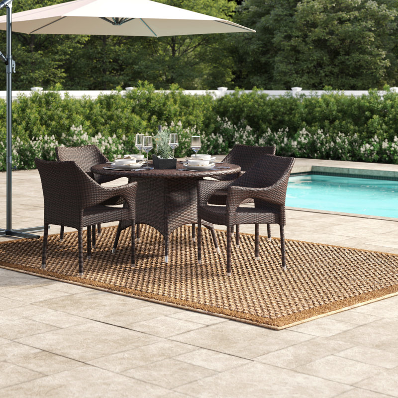 Aonghas 4 - Person Wicker Patio Dining Set with Round Table