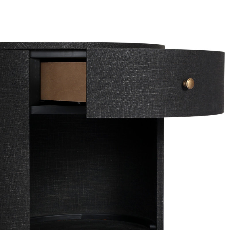 Amelia Oval One Drawer Nightstand-Black Linen, Black Linen
