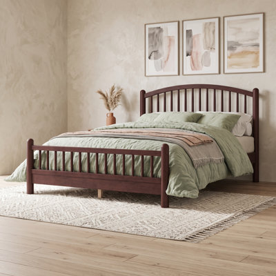 Wooden Platform Bed with Arched Headboard
