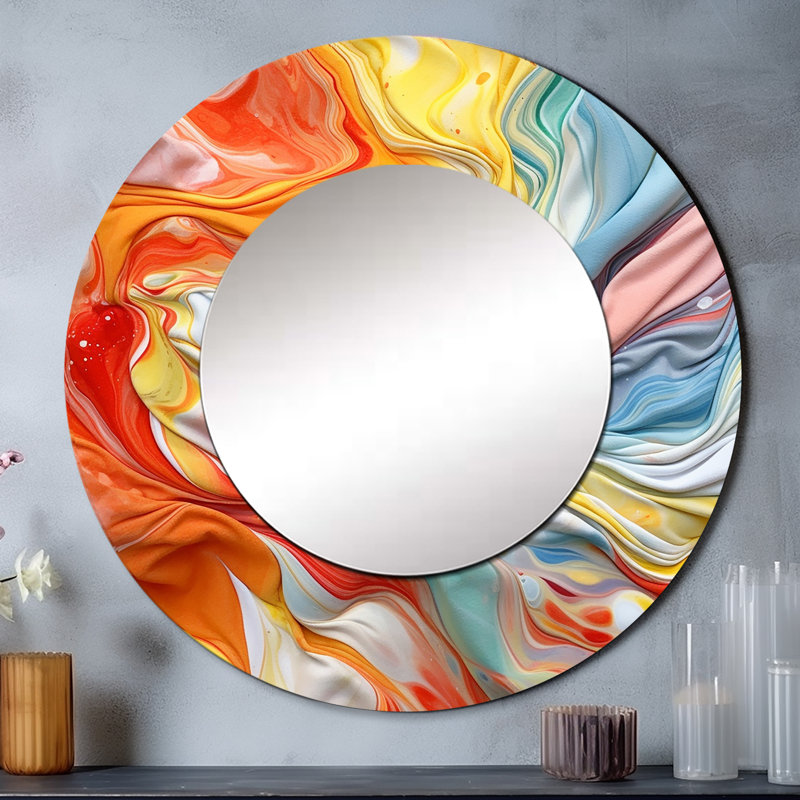 Orange And Blue Layers Of Emotion - Abstract Large Round Mirror, 23" x 23"