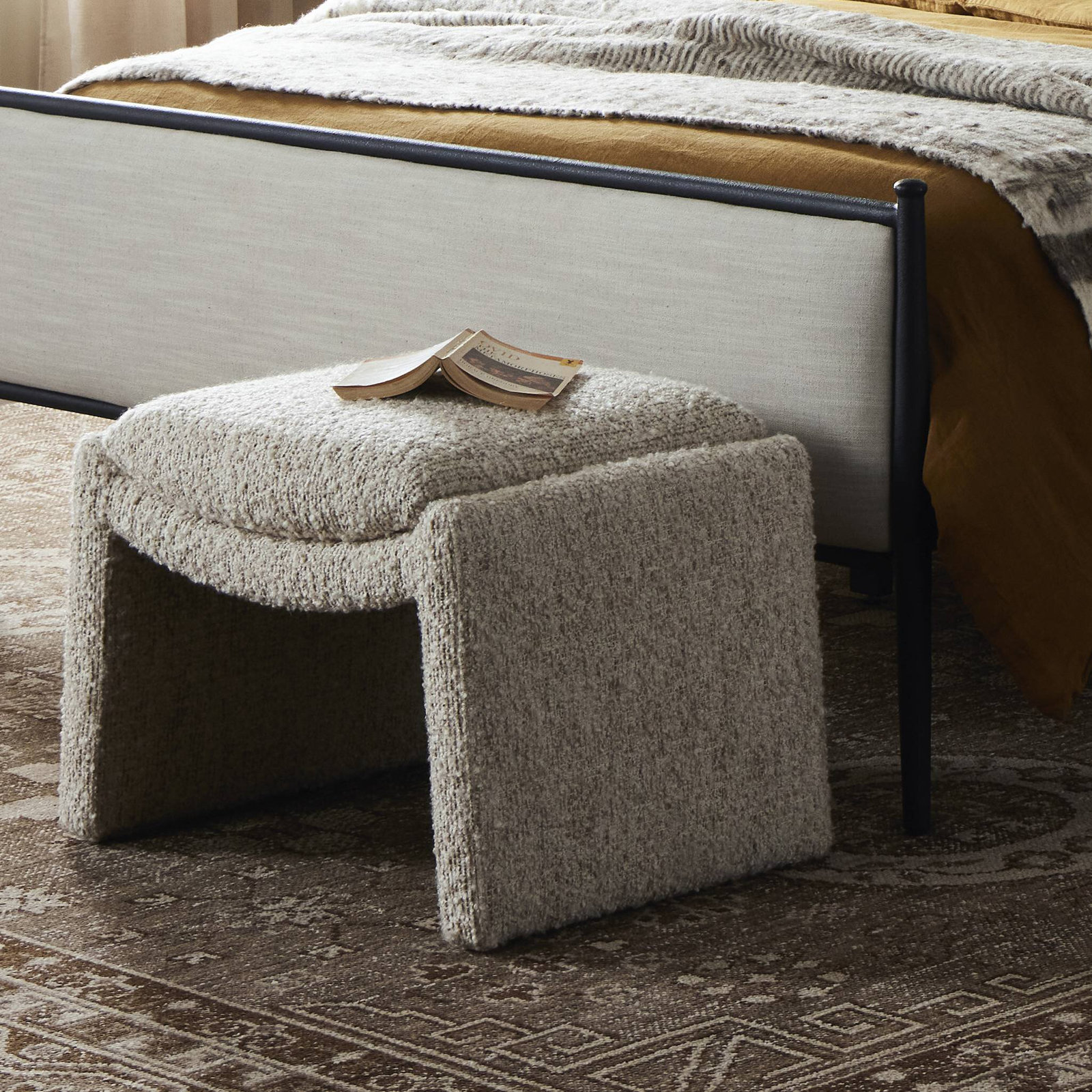 Upholstered Ottoman, Cream Arcylic