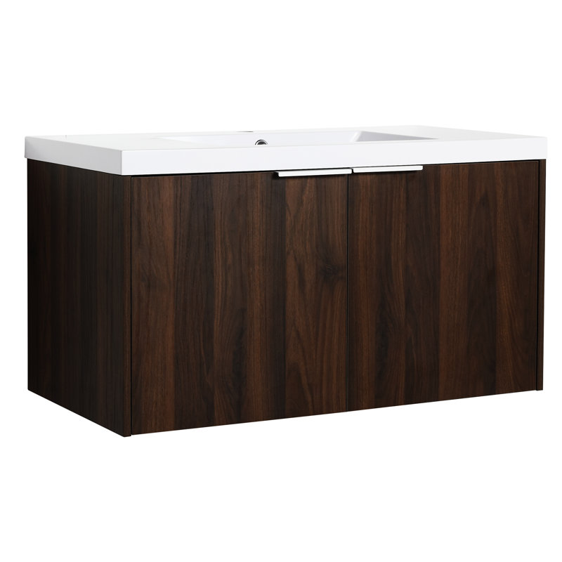 Modern 36-inch Bathroom Vanity With Sink, Soft Close Door, 2 Doors, Walnut, Plentiful Storage For Ordinary Operations Wall Mounted 36 Inch, Elegance, Sufficient