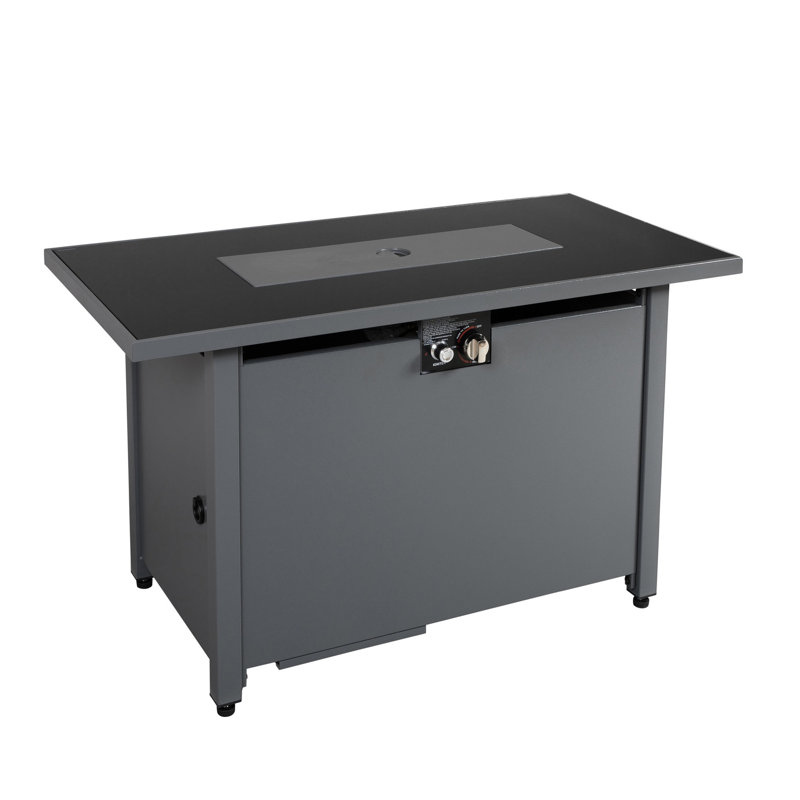 Outdoor Steel Fire Pit Table, 25'' H X 42'' W, Black, 50000btu, Heat Surface With Lid, Push Button Ignition, Concealed Tank W Black , Fuel Storage