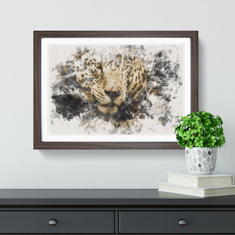 Jaguar Stalking Prey - Picture Frame Painting Print, Walnut Framed, 45cm H x 63cm W x 2cm D