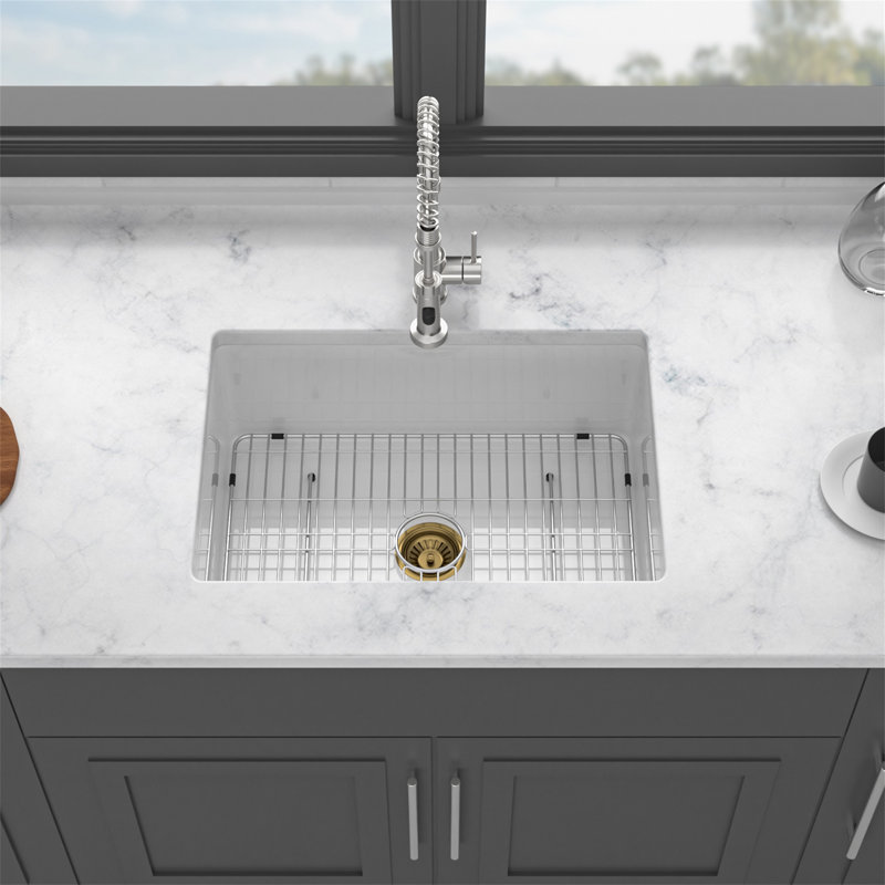 Évier de cuisine encastré 30 "x 18" x 10 "en argile réfractaire à double cuve en porcelaine blanche