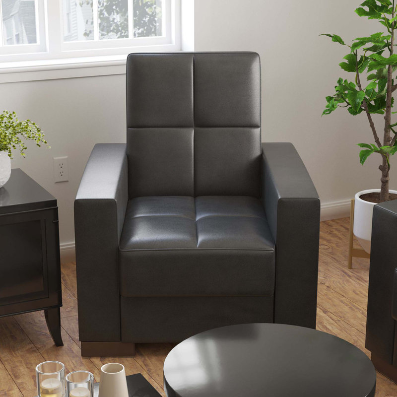 Fauteuil rembourré convertible avec rangement, polyuréthane, Noir