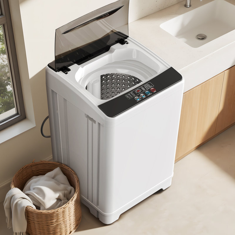 Machine à laver portable compacte de 3,0 pi³ avec pompe de drainage, 10 programmes de lavage et 8 niveaux d'eau pour la maison, appartement, véhicule récréatif, gris