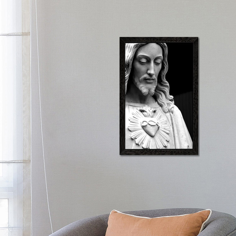 Jesus Christ Black & White - Floater Frame Print on Canvas, 101.6 cm H x 66.04 cm W, Black Framed