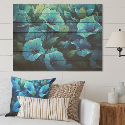 Blue Morning Glory Blossom Burst - Morning Glory sur impression sur bois